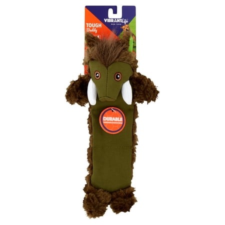 Vibrant Life Tough Buddy Dog Toy, Brown & Green Boar, Chew Level 4,