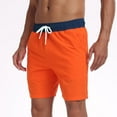 thumbnail image 4 of Men Swim Trunks Elastic Waist Drawstring Swimming Quickly Dry Color Block Fashion Summer Beach Shorts (L, Orange), 4 of 8