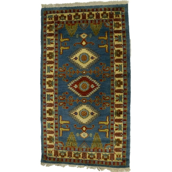 Blue Geometric 2'7X4'7 Kazak Oriental Rug