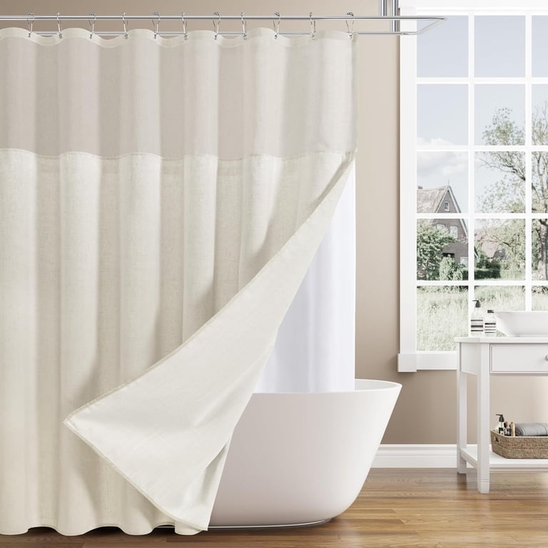 Navy Blue Linen Textured Shower Curtain - Weighted Hem, Water Repellent, Hotel-Style Bathroom Decor With Hooks, 72x78 Inches