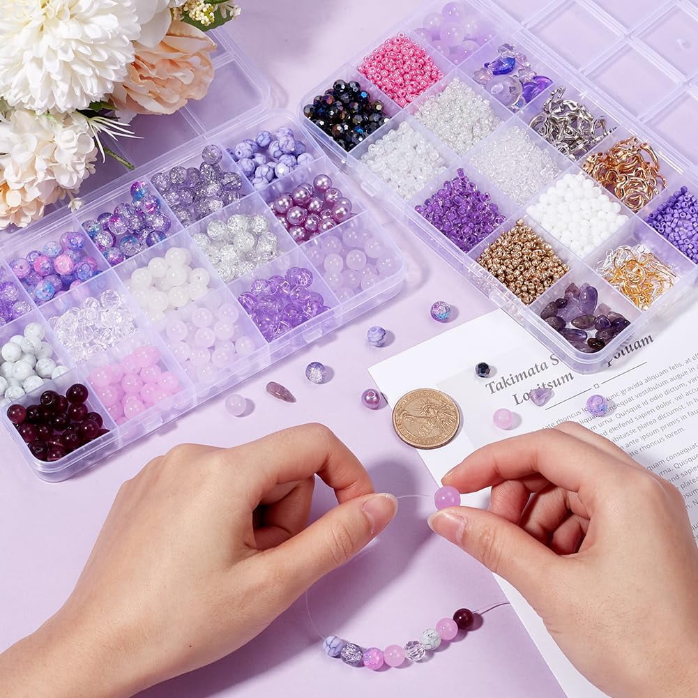 DIY Dangle Earring Making Kits including Acrylic Pearl & Glass & Seed Beads & Gemstone Chip Beads CCB Plastic Bead Frames Brass Earring Hooks Purple 8x7.5mm Hole: 2mm 25pcs