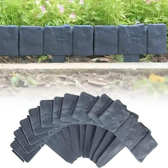 NOGIS Landscape Garden Edging Border No Dig 10 pcs- Gray Stone Effect Plastic Lawn Edging Border for Outdoor Garden Balcony Yard Walkway (Gray)