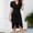 Black, variant on NTACZA Ruched Detail , Ruffle Trim , Slit Hem Summer Dresses for Women Slim Wrap Solid V-Neck Puff Short Sleeve Casual Dress