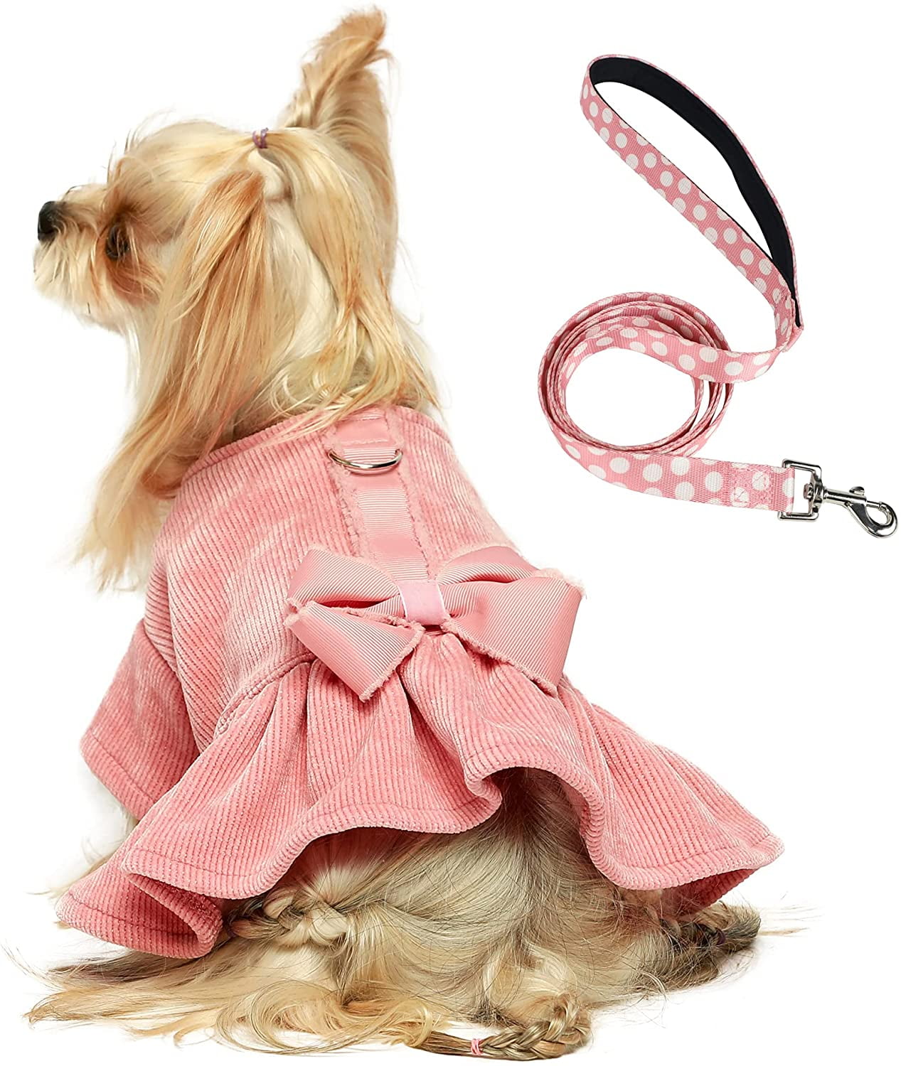 Pink Star Fleece Dog Puppy Clothes Dress Coat Choke Free Harness With Leash