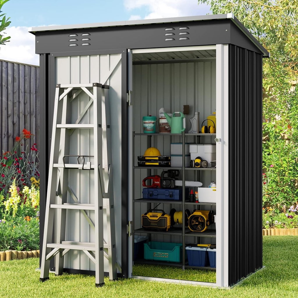 Aiho 5'x3' Metal Outdoor Storage Shed by Galvanized Steel, Waterproof Tool Shed for Garden, Patio & Backyard (Dark Gray)
