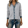 thumbnail image 2 of WHEANG Cardigan Sweaters for Women Collar Knit Cardigan Button Down Casual Open Front Sweater Long Sleeve Lightweight Womens Tops Gray S, 2 of 5