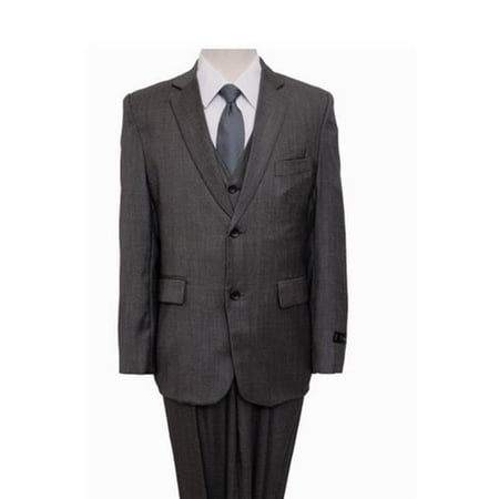 - Mens Suits Windowpane 2 Button Front Closure Interior Pick Stitching Boys Suits Grey - 12