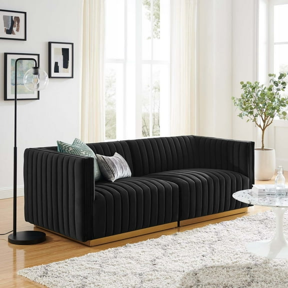 Modway Conjure Channel Tufted Performance Velvet Loveseat in Gold Black