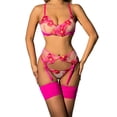 thumbnail image 1 of Conjunto de 4 piezas con bordado de flores, ropa interior, tanga, cinturón, tirantes, sujetador, conjunto de ropa interior sexy, 1 of 6