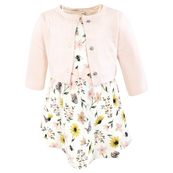 Touched by Nature Girls Organic Cotton Dress and Cardigan, Soft Wildflower, 0-3 Months