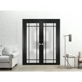 thumbnail image 3 of Solid French Double Doors 64 x 80 inches | Planum 2112 Matte Black Frosted Glass | Wood Solid Panel Frame Trims | Closet Bedroom Sturdy Doors, 3 of 5