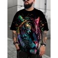 thumbnail image 3 of Camiseta con estampado gráfico de tigre colorido para hombre de talla grande para verano, camisetas casuales de manga corta a la moda para hombres grandes y altos, 3 of 5