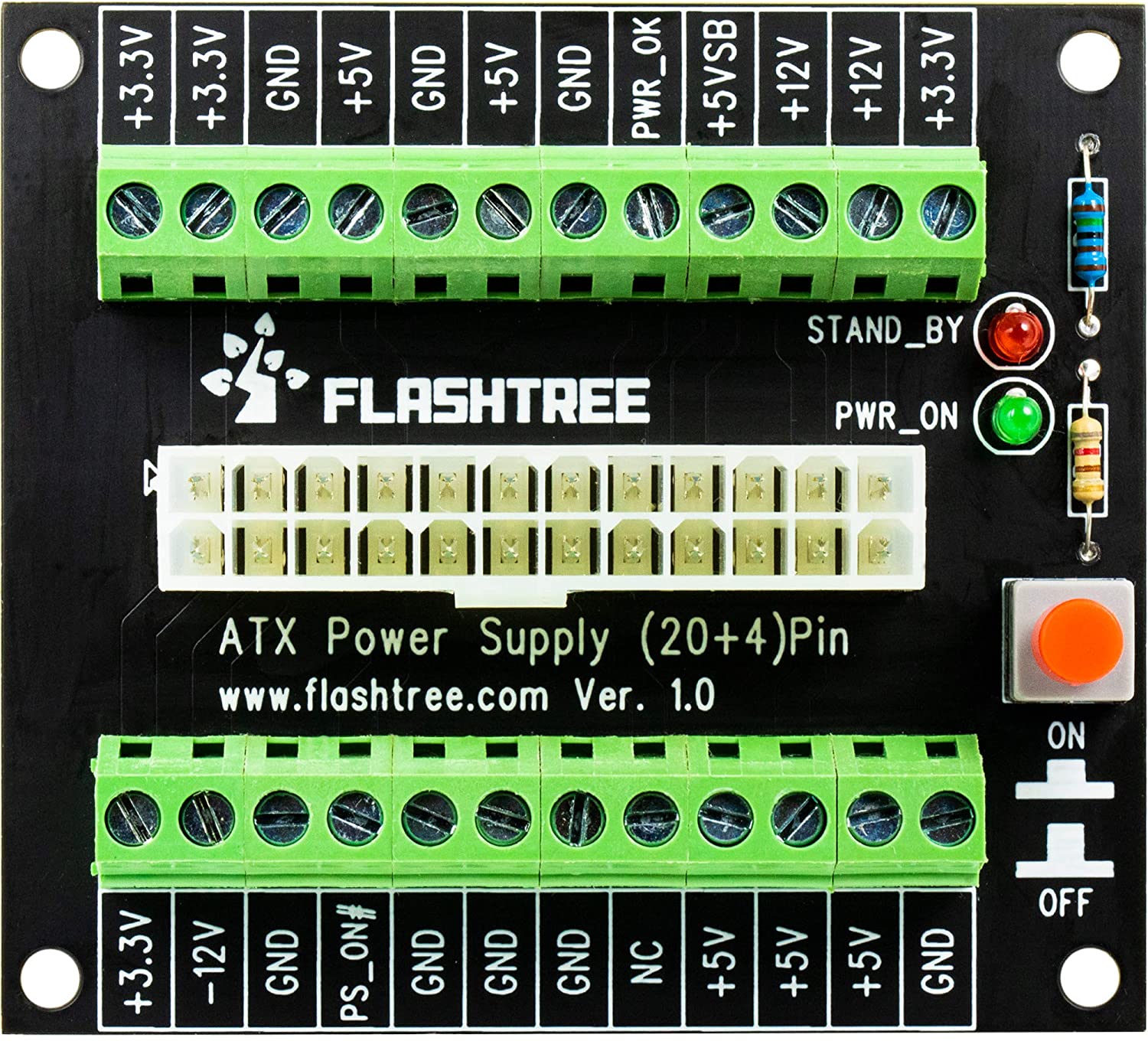 flashtree 24/20pin ATX DC Power Supply Breakout Board Module Walmart