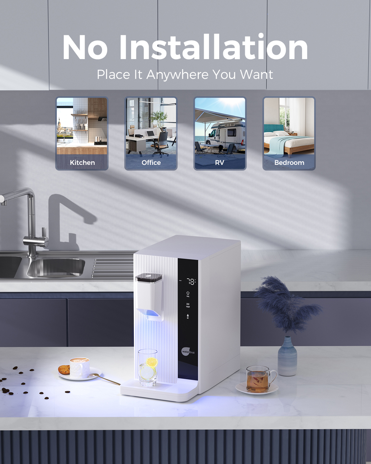 WaterFirst® Dr.Water Countertop Reverse Osmosis System, 3S Instant Heat Portable RO Water Filter, NSF/ANSI 58 Certified, 5 Stages Filtration, No Installation, 4:1 Pure to Drain