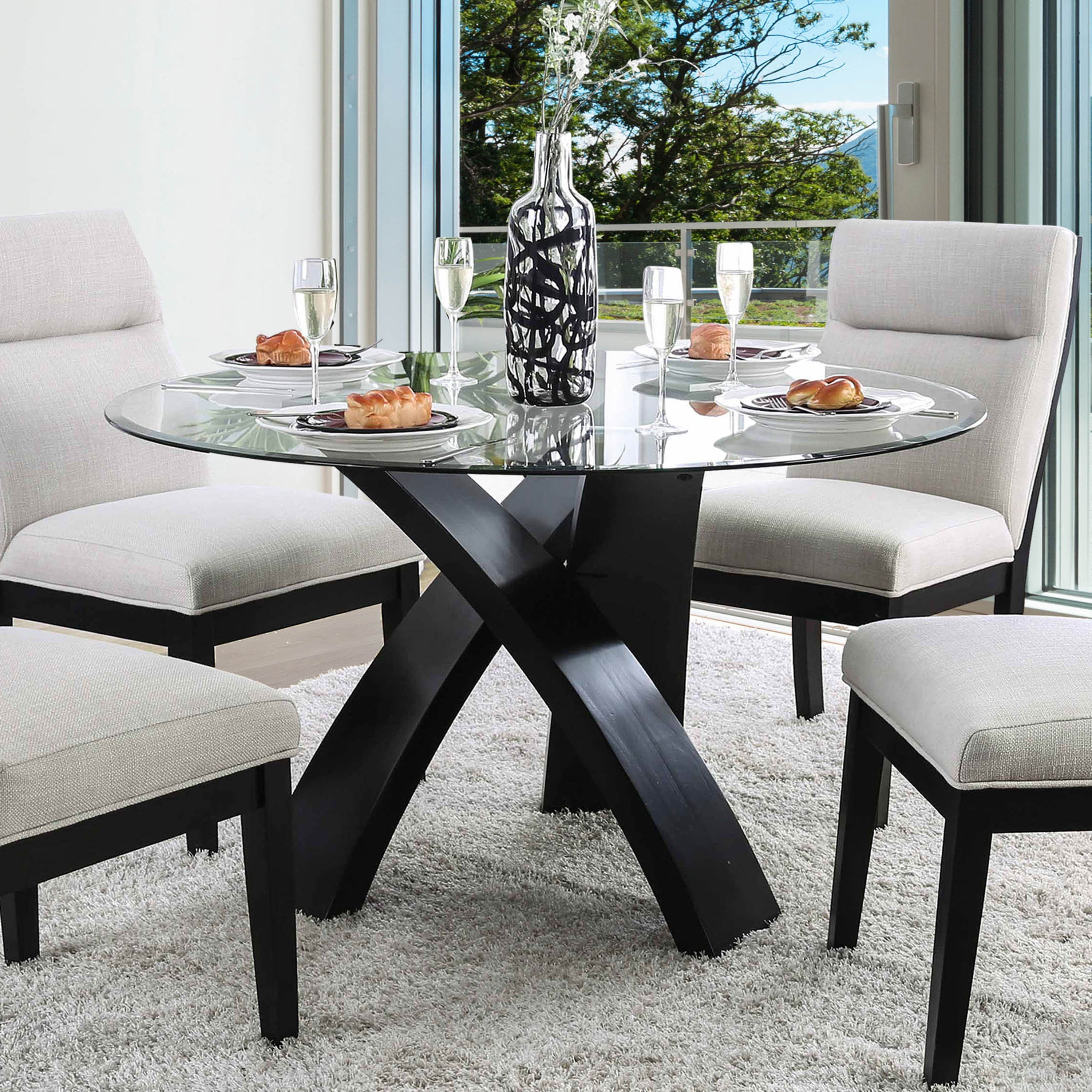 Furniture of America Evans Contemporary Round Glass Dining Table ...