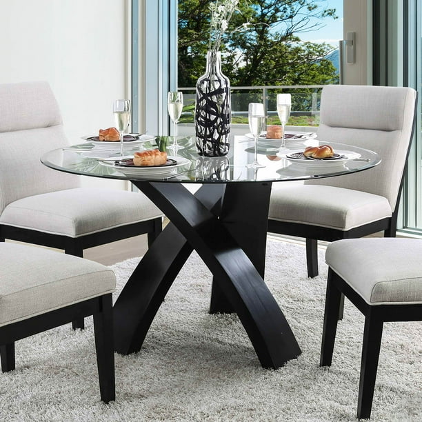 Furniture Of America Evans Contemporary, Modern Glass Dining Table Round