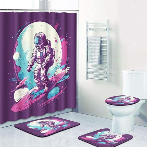 4 Pcs Shower Curtain Set with 12 Hooks, Sea Shells Coral Seashell Vintage, Bathroom Decor Retro Ocean Underwater Starfish Bathing with Non-Slip Rugs Toilet Lid Cover Bath Mat 72"x72"