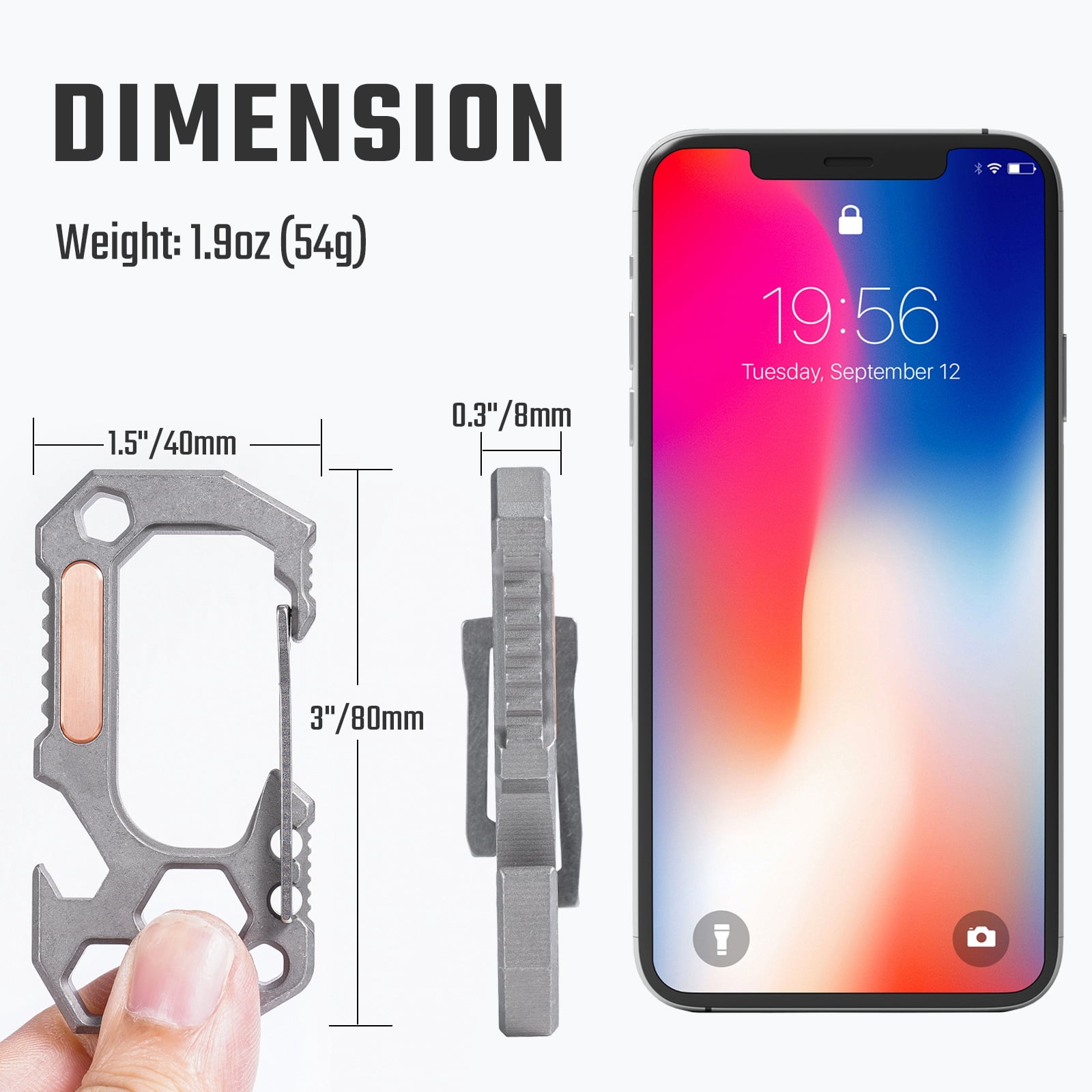 Key Unity Carabiner Keychain Titanium Multitool, 4 in 1 EDC Key Chain for Men and Women, 3x1.5x0.3inches, KU01