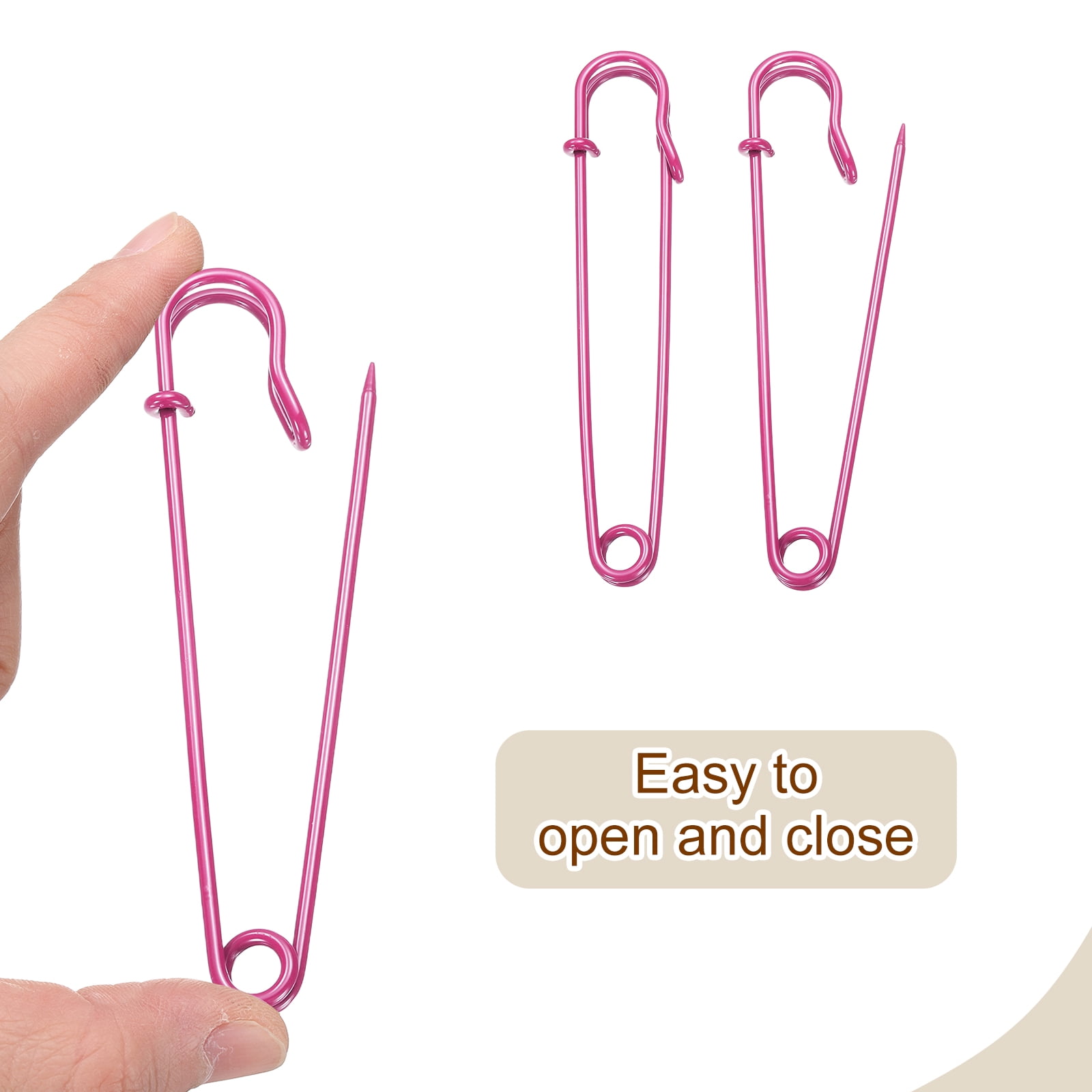 Uxcell 30pcs Safety Pins 100mm Baked Paint Large Safety Pin for Clothes, Rose Red