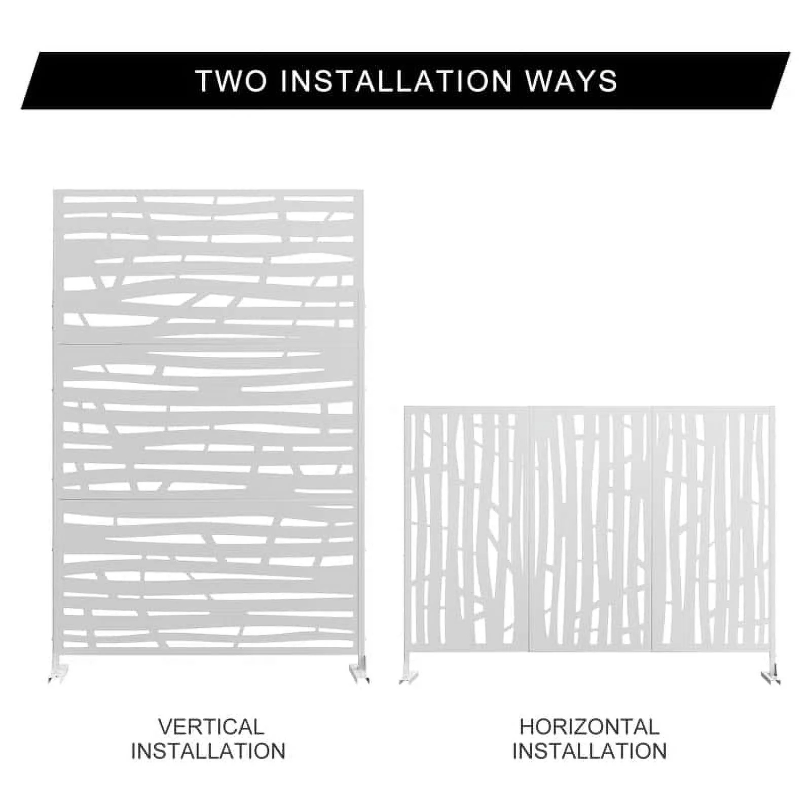 MAYEERTY 72*47" Outdoor White Metal Freestanding Panel Screen for Patio, Jungle Pattern