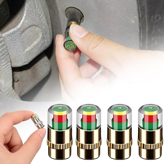 Car Tire Pressure Monitor Valve Caps, 3-Color Tire Pressure Monitoring Caps with Sensor, 2.4 Bar 36 PSI Visual Tire Pressure Indicator, Fit for Most Vehicles (Gold*4)