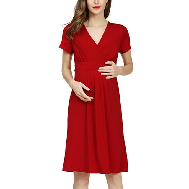 FAIWAD Robe de Maternité à Manches Courtes Col en V Décontractée Froncée Enveloppante Cocktail Fête Formelle Grossesse