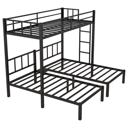 Metal Triple Bunk Bed for Kids,Twin Over Twin Over Twin Bunk Bed with Full-Length Guardrail and Ladder,Separates Into 3 Twin Beds,Noise Reduced Structure,Black