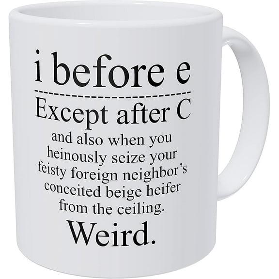 Grammar I Before E, Except After C and Also When You Heinously, Weird 11 Ounces Funny Coffee Mug