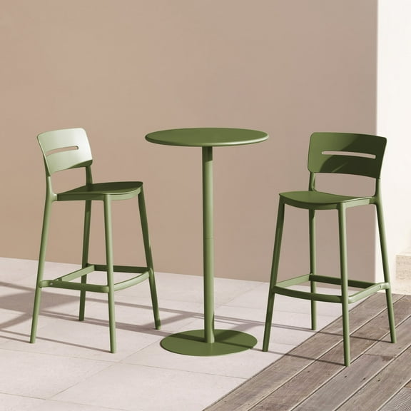 WestinTrends Playa 3-Piece Outdoor Adjustable Round Bar Height Patio Table Dining Set, Olive Green