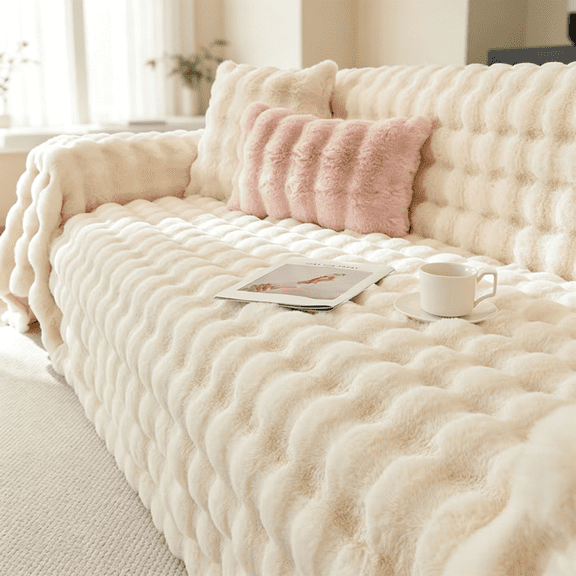 Faux Fur Non-Slip Couch Cover, Soft Fluffy Sofa Cover, Plush Sofa Slipcovers Washable, Furniture Protector for Dogs Cats