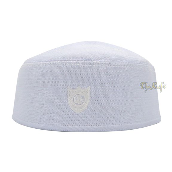 Malaysian-style Muslim Kufi Hat – White Rigid Stitched Oval Peci Islamic Cap 3-inch Tall Kopiah