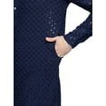 thumbnail image 4 of Indian Chikankari Embroidered Sequined Cotton Men's Kurta Pajama (Navy Blue, L), 4 of 7