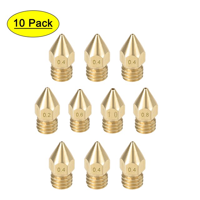 Boquilla de impresora 3D Uxcell adecuada para cabezal de extrusión MK8, para filamento de 1.75 mm de latón, 0.2 mm - 1 mm Total 10 piezas