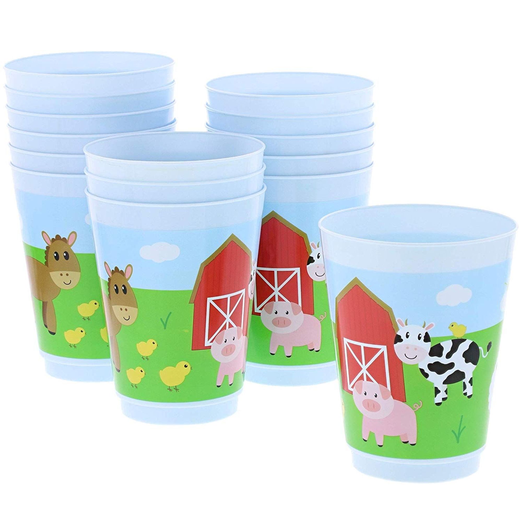 16 Packs Plastic 16 oz Party Cups Farm Animal Reusable Tumblers for