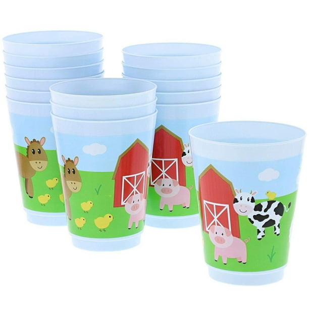 16 Packs Plastic 16 oz Party Cups Farm Animal Reusable Tumblers for