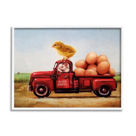 Stupell Industries Chick & Mouse Farm Egg Truck Animals & Insects Painting White Framed Art Print Wall Art