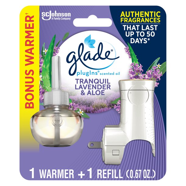 Glade Plugins 1 Warmer 1 Ct Refill Starter Kit Tranquil Lavender Aloe 0 67 Fl Oz Total Scented Oil Air Freshener Infused With Essential Oils Walmart Com Walmart Com