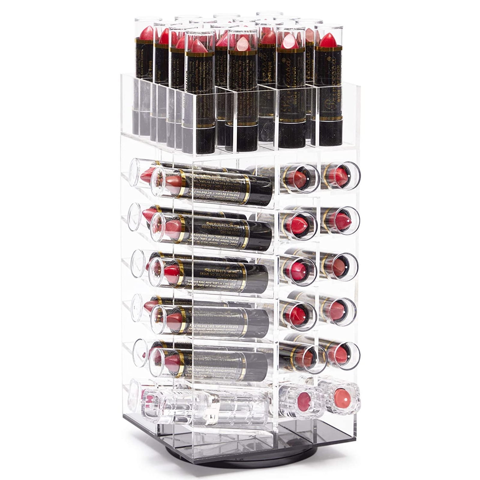 Clear Acrylic Rotating Lipstick Organizer Tower, Lip Gloss Cosmetic Storage Holder for Vanity, Makeup Display, 64 Slots