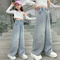 thumbnail image 5 of Girls' Jeans Star Jeans Girls Straight Leg Wide Leg Girls Pants High Waist Baggy Jeans Girls with Pockets School Clothes 7-8 Years, 5 of 9