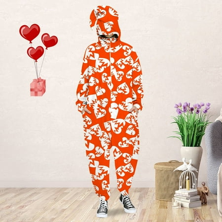 

Men s And Women s Valentine s Day Love Print Hooded Pullover Zipper Pajamas Party Couple Set