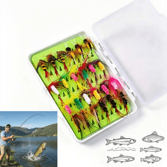 24Pcs Fly Fishing Lures Kit, Dry & Wet Flies with Storage Box, Assortment for Trout, Bass, Salmon, Beginner-Friendly