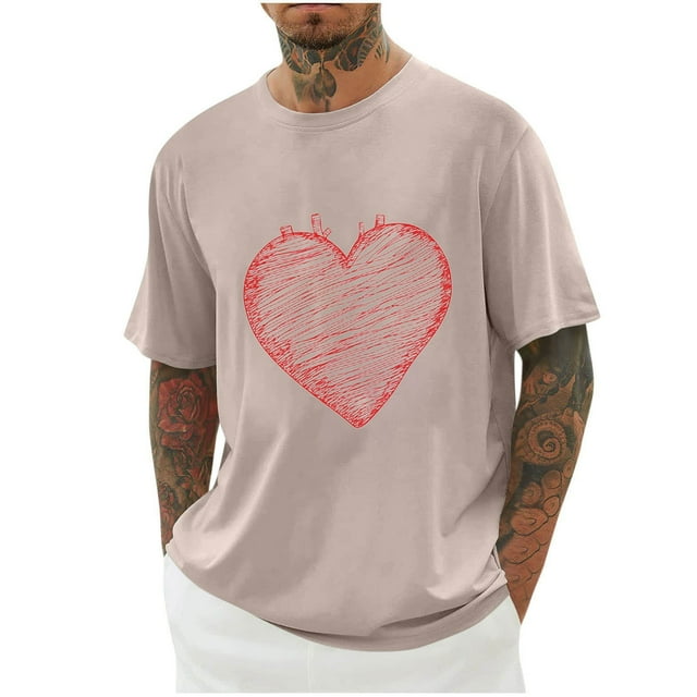 Plebaso T-Shirts d'Été pour Hommes Imprimé Cœur T-Shirts Graphiques Surdimensionnés Manches Courtes Col Rond Décontracté Ample