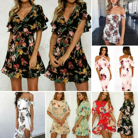 2019 Women Summer Boho Floral Short Mini Dress Evening Cocktail Beach (Best Summer Cocktails 2019)