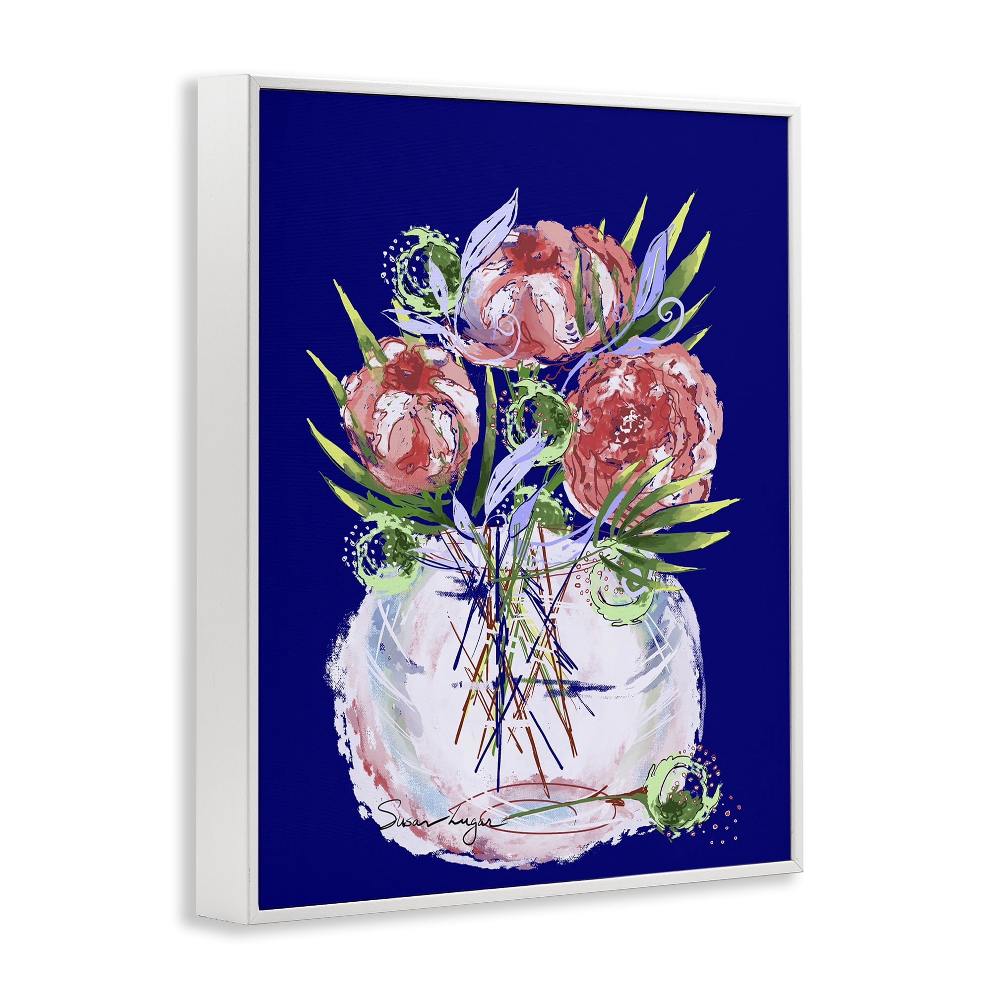 Stupell Industries Florals In Milk Glass White Framed Giclee Art, design by Susan Lugar