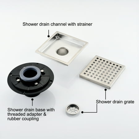 

LANTRO JS 6 Inch Square Shower Floor Drain