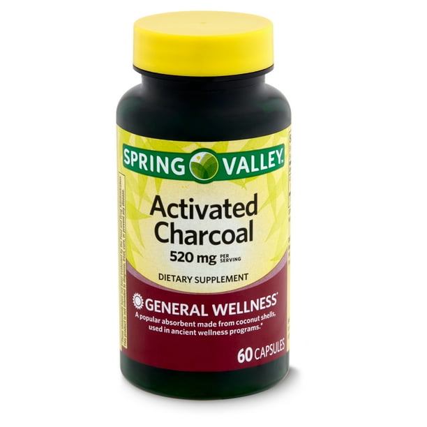 Spring Valley Activated Charcoal Dietary Supplement, 520 mg, 60 count