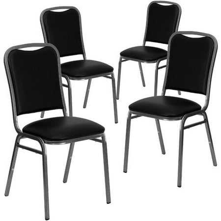 - Flash Furniture 4pk HERCULES Series Stacking Banquet Chair with Black Vinyl and 1.5'' Thick Seat, Silver Vein Frame