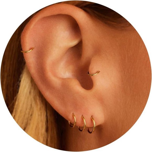 shiyou-Huggie Earrings for Women - 14k Gold Plated Earring Stacks Small Hoop Huggie Drop Earrings Set For Women