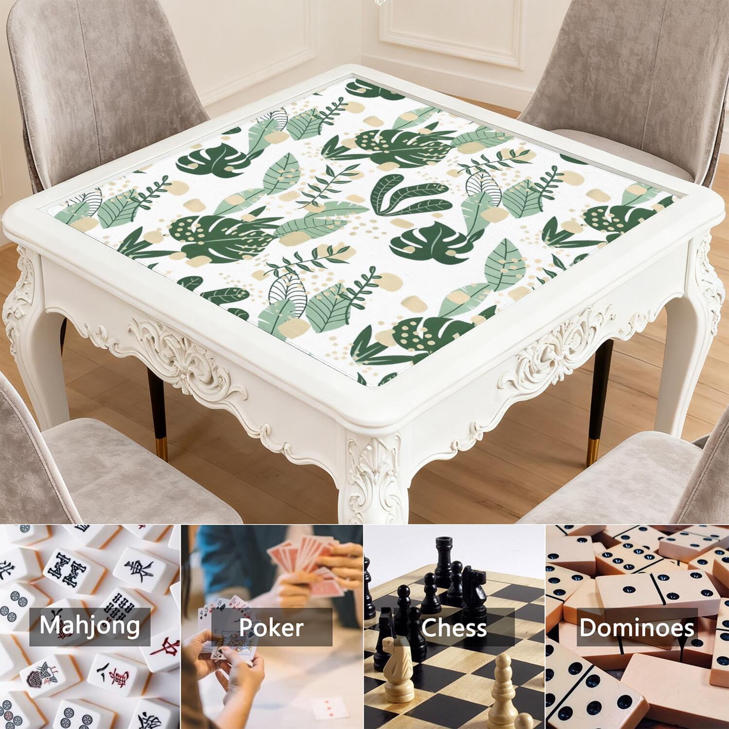 Traditional Floral Rubber Game Table Pad Extra Large 31.5 Inch Square Mat with Non-Slip Backing and Noise Dampening for Tile Play and Game Nights
