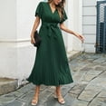 thumbnail image 6 of Women's Summer Pleated Maxi Dress Wrap V Neck Ruffle Cap Sleeves Long Flowy Chiffon Dress With Belt Young Woman Dresses Womens Work Dress Casual Wrap Dresses for Women with Sleeves Knee Length Dress, 6 of 7